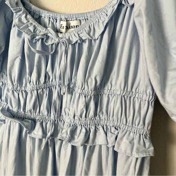 En Saison Poplin Tiered Brielle Midi Dress Light Blue Cottagecore Romantic Med - Picture 7 of 13